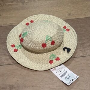 Zara Kids Straw Hat with Red and Green Embroidery